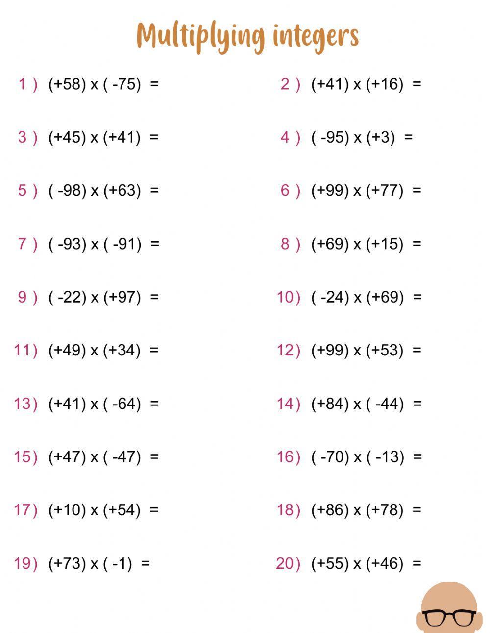 Multiplying and dividing integers worksheet  
