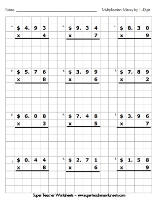 multiplying and dividing money worksheet