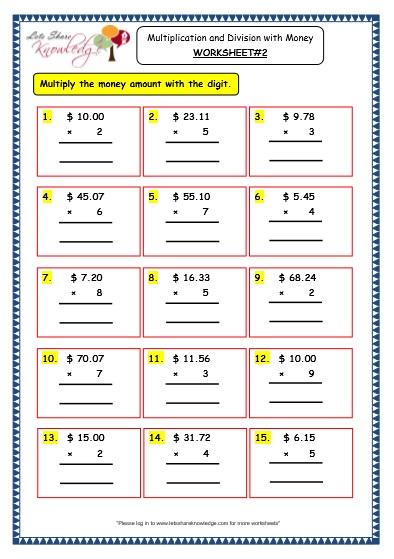 Grade 3 Maths Worksheets: (10.3 Multiplication and Division with ...