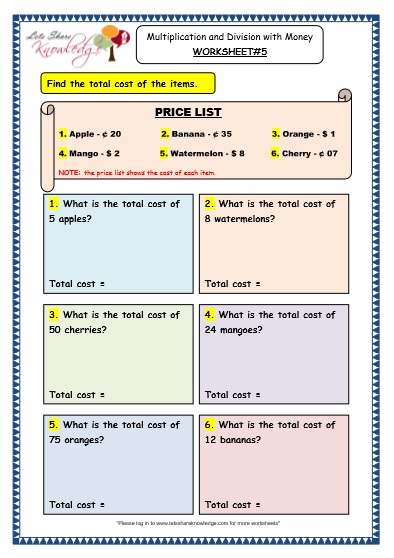 multiplying and dividing money worksheet