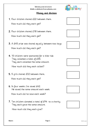 multiplying and dividing money worksheet