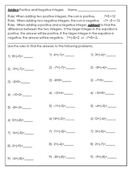 Adding, Subtracting, Multiplying, Dividing Positive and Negative ...