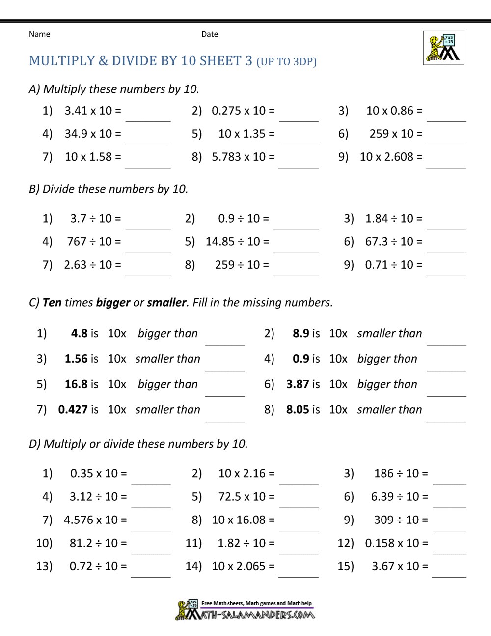 Multiply and Divide by 10 100