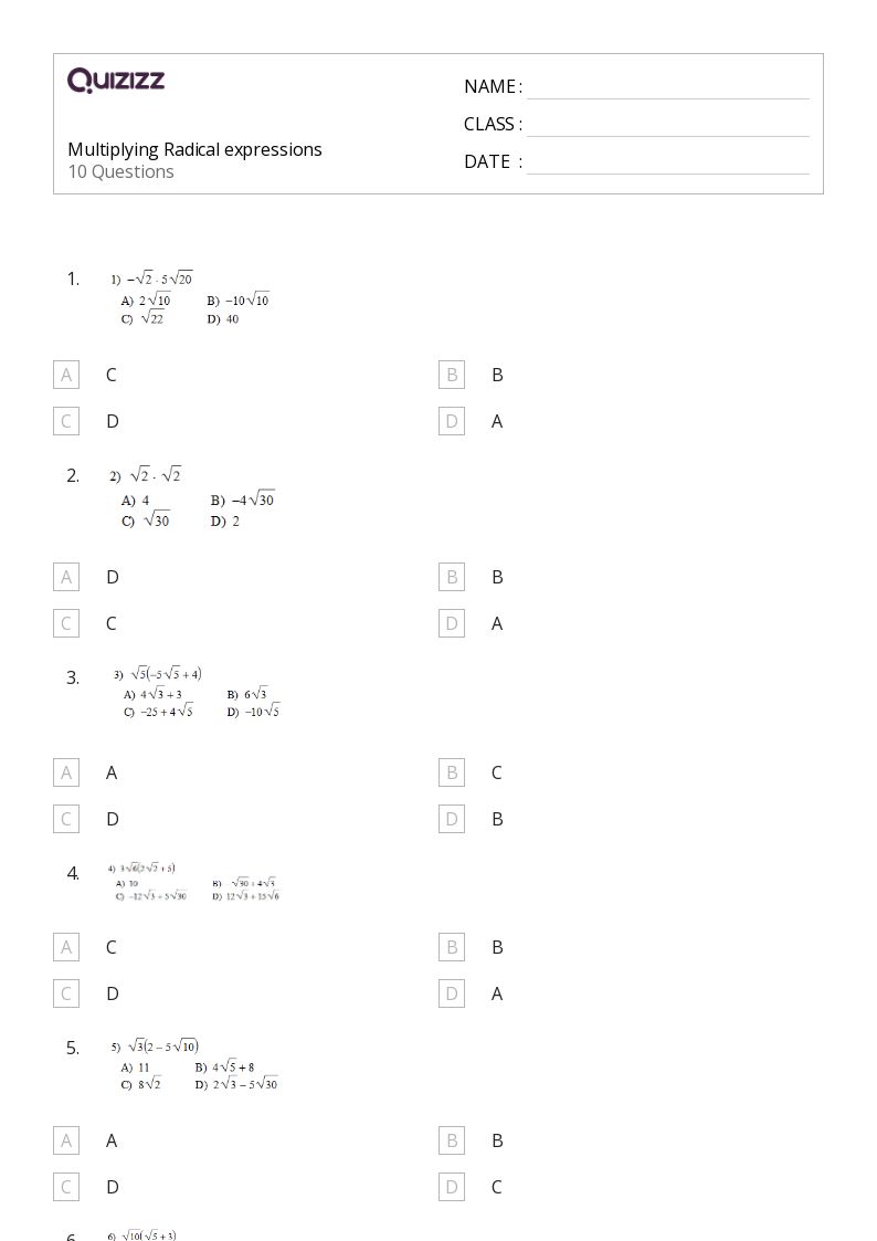 50+ Radical Expressions worksheets for 10th Year on Quizizz | Free ...