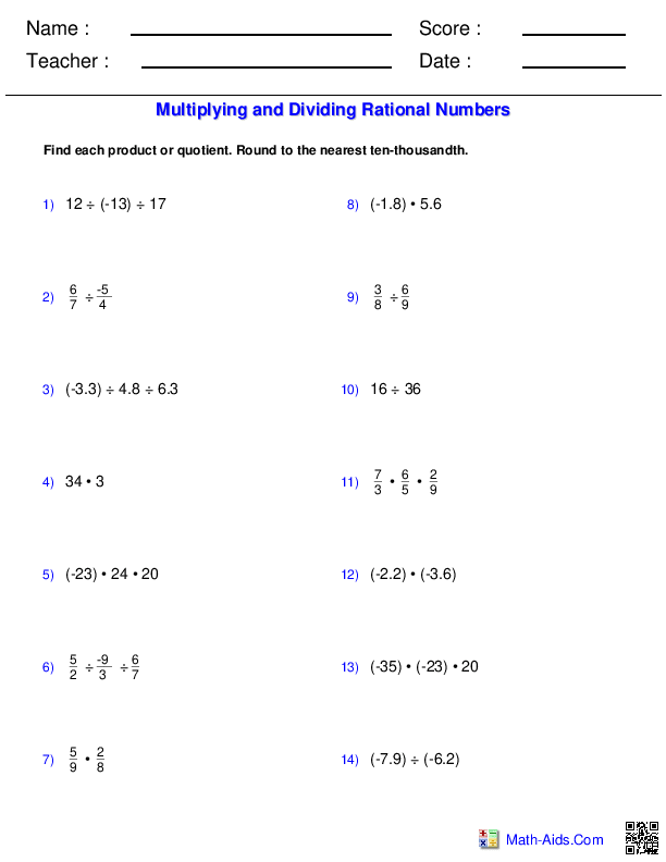 multiplying and dividing rational numbers word problems worksheet
