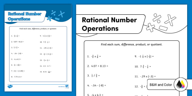 Seventh Grade Rational Number Operations Activity - Twinkl - Worksheets ...