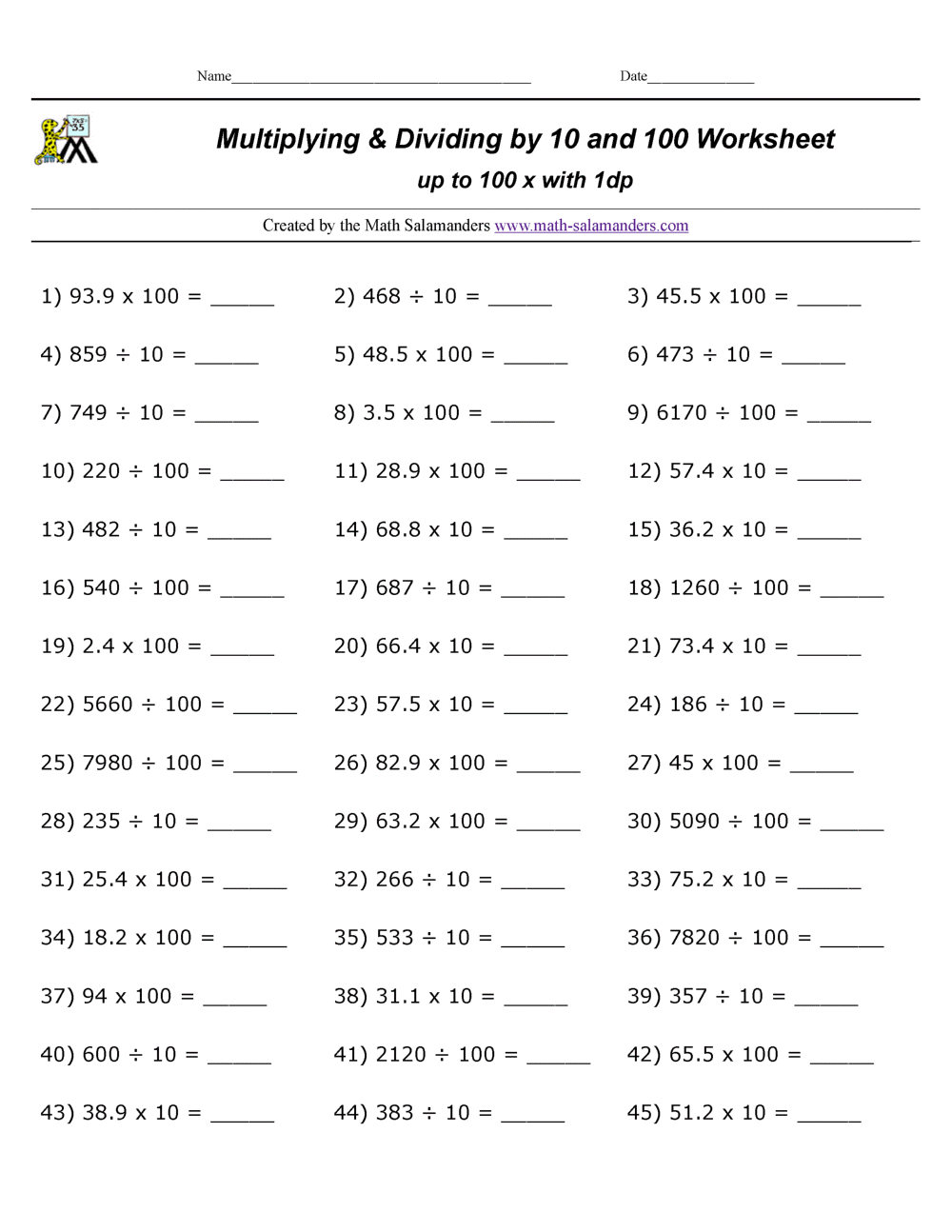 Multiply and Divide by 10 100