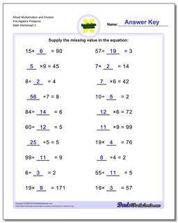 Multiplication and Division Pre-Algebra Worksheets