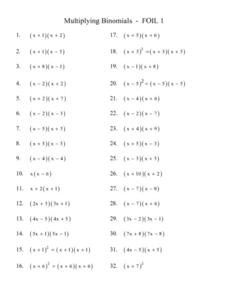 Multiply Binomials ? Lesson Plans &  Worksheets Reviewed by Teachers