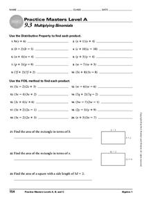 Multiplying Binomials Worksheet for 9th Grade | Lesson Planet