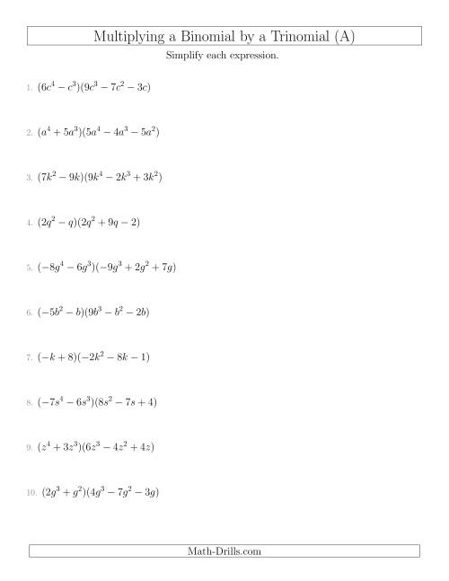 multiplying binomials worksheet with answers pdf