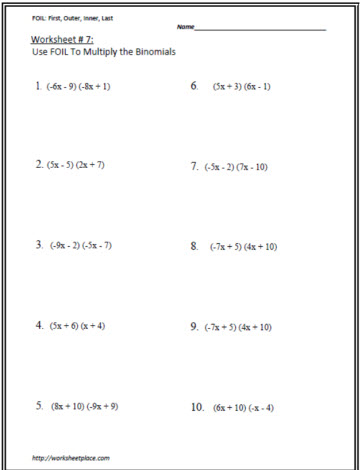 multiplying binomials worksheet