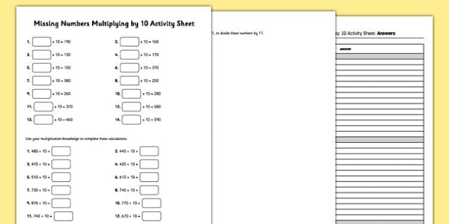 Multiplying by 10 Worksheet / Worksheet (teacher made)
