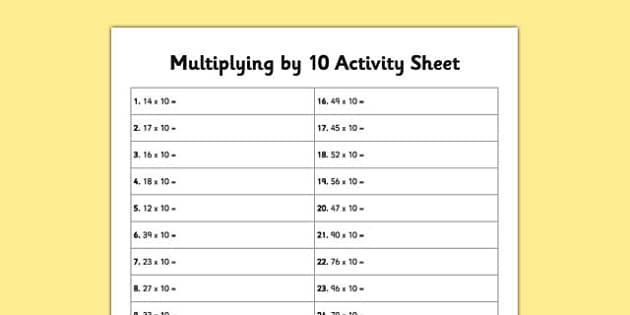 Year 3 Multiplying by 10 Worksheet - Primary Resource