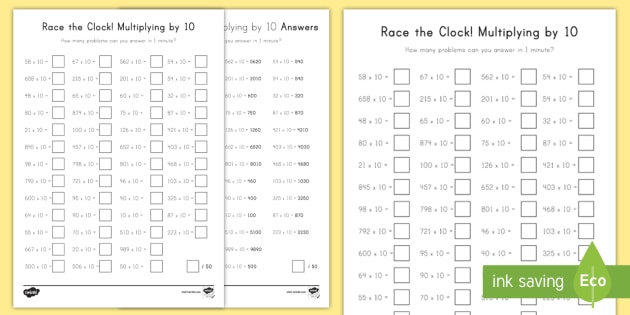 multiplying by 10 worksheet