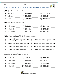 Multiplying Decimals by 10 100