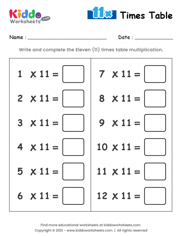 Free Printable 11 Times Table Worksheet Worksheet - kiddoworksheets
