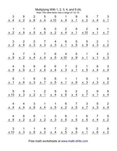 Multiplying With 1, 2, 3, 4, and 5 (A) Worksheet for 3rd - 4th ...