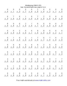 Multiplying With 6 (G) Worksheet for 3rd - 5th Grade | Lesson Planet
