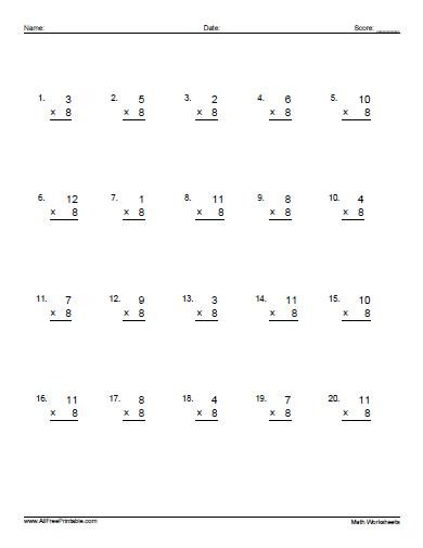 Multiplying by 8 Worksheets - Free Printable