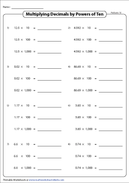 multiplying by powers of 10 worksheet