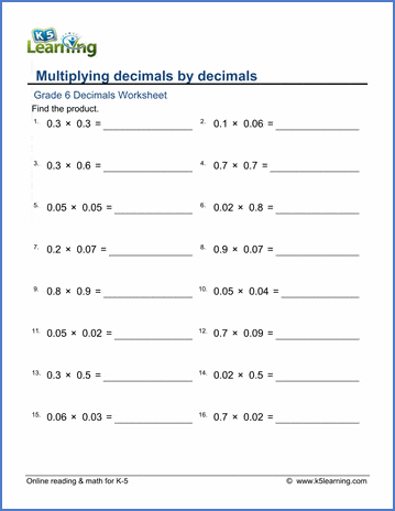 Grade 6 Math Worksheets: Decimal by decimal multiplication | Worsheets library...
