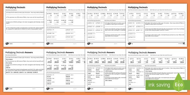 KS2 Multiplying Decimals Worksheet (teacher made) 