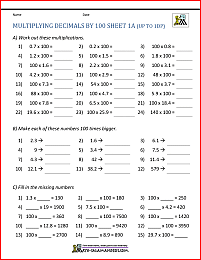 Multiplying Decimals by 10 100