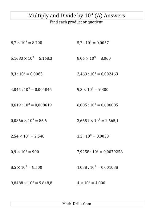 multiplying decimals by powers of 10 worksheet