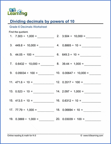 multiplying decimals by powers of 10 worksheet