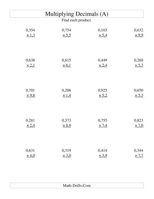 Multiplying Three-Digit Thousandths by Two-Digit Tenths (A)