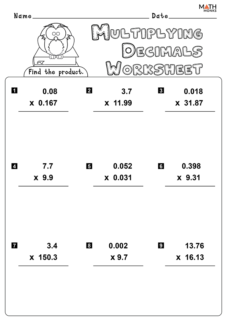 Multiplying Decimals Worksheets - Math Monks