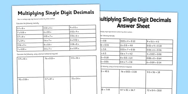 multiplying decimals worksheet 6th grade