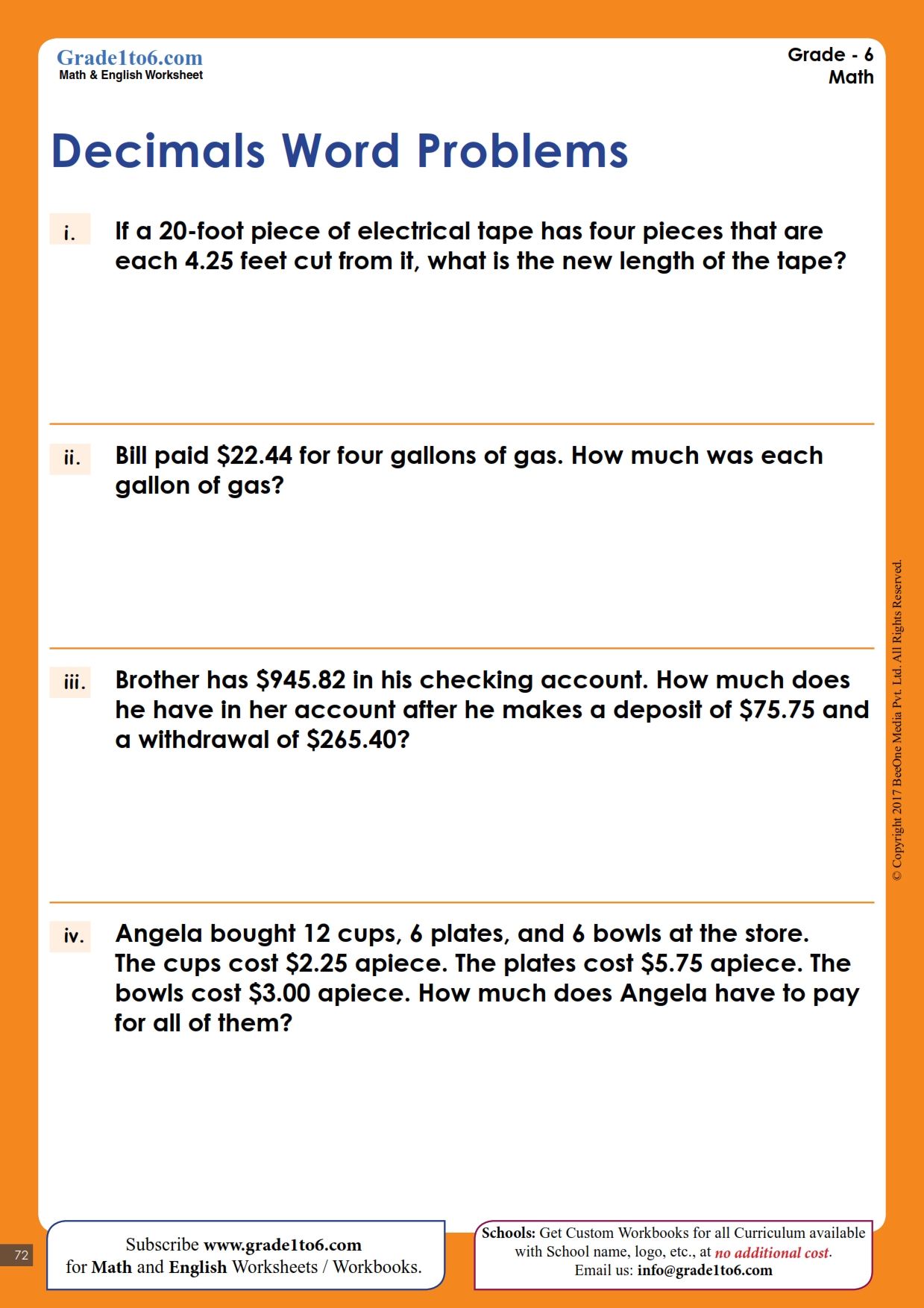 Word Problem with Multiplication of Decimals Numbers | Grade1to6