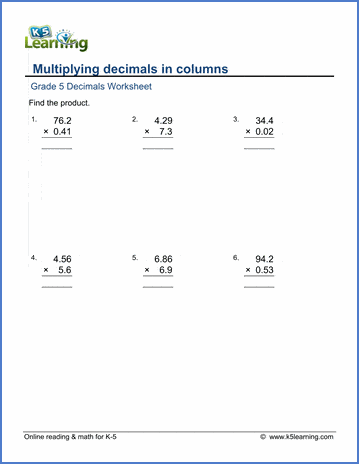 multiplying decimals worksheet pdf