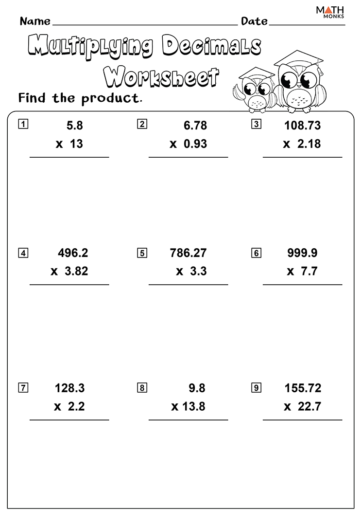 Multiplying Decimals Worksheets - Math Monks