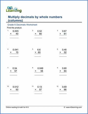 Grade 6 Multiplication of Decimals Worksheets - free &  printable ...