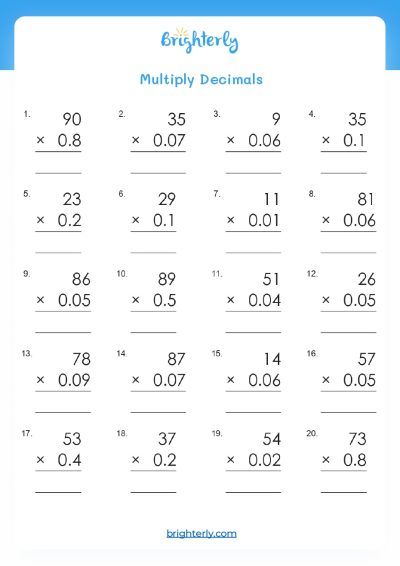 multiplying decimals worksheet printable