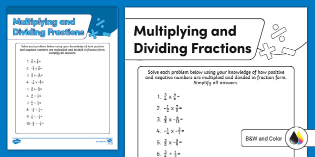 Seventh Grade Multiplying and Dividing Fractions Activity Worksheets