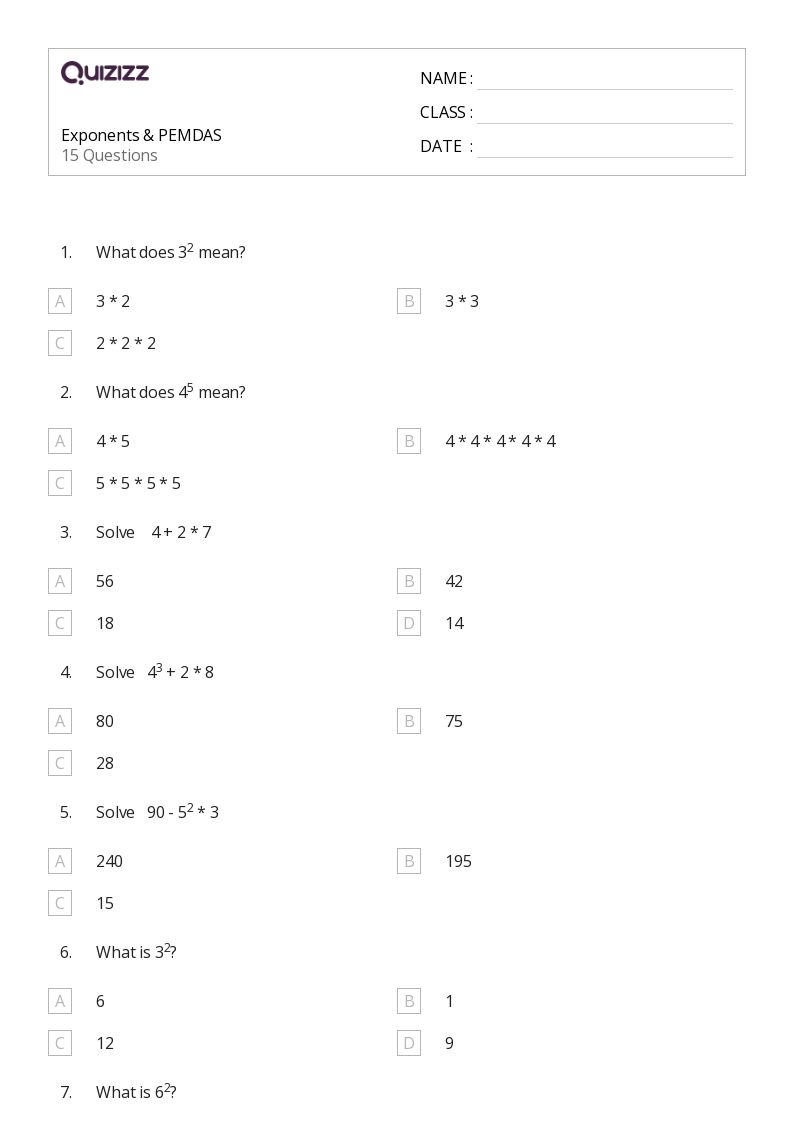 50+ Exponents worksheets for 5th Grade on Quizizz | Free &  Printable