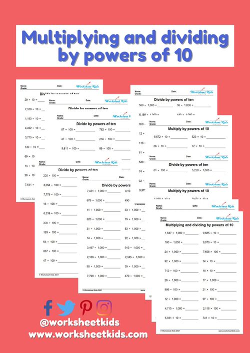 Multiplying and dividing by powers of 10 worksheets for 5th grade ...