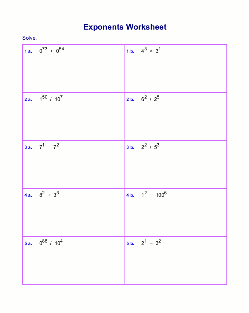 Free exponents worksheets