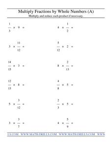 Multiply Fractions by Whole Numbers (A) Worksheet for 3rd - 5th ...