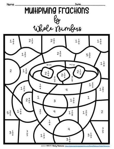 multiplying fractions and whole numbers worksheet
