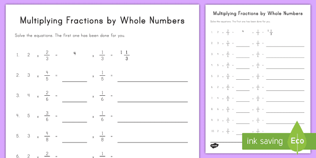 multiplying fractions and whole numbers worksheet