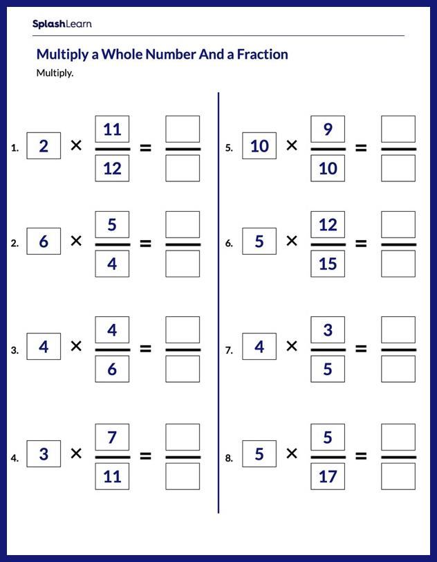 multiplying fractions and whole numbers worksheet