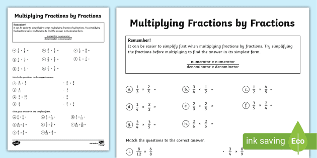 multiplying fractions by fractions worksheet