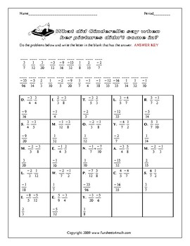 Real Numbers: Multiplying Positive and Negative Fractions Riddle ...