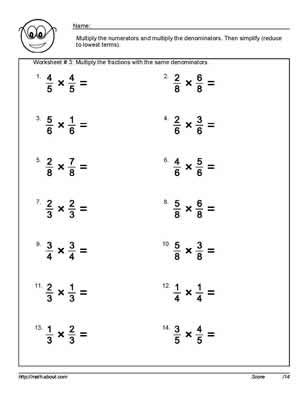 Multiply Fractions With Common Denominators Worksheets