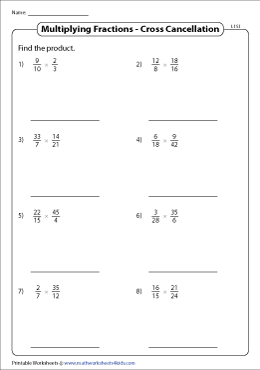 Multiplying Fractions with Cross Cancelling Worksheets